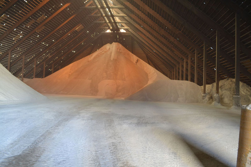 Bulk salt storage inside warehouse